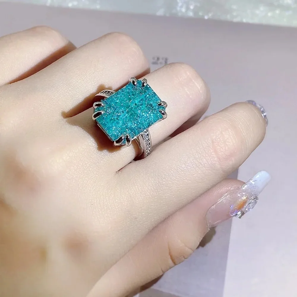 🩵Sterling silver teal diamond ring - Picture 2 of 5